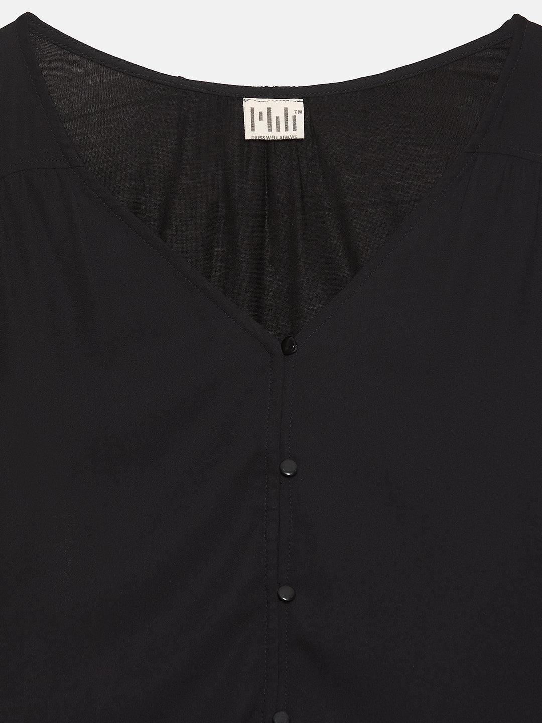 MIX MEDIA SHORT SLEEVE BLACK BLOUSE