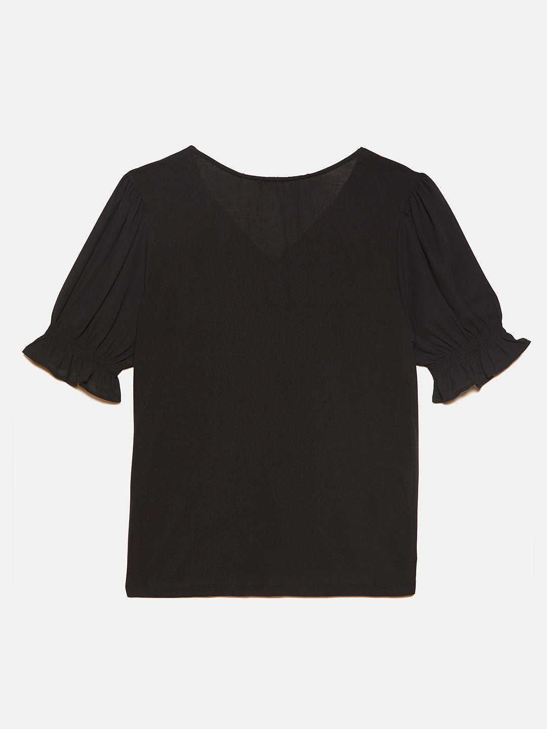 MIX MEDIA SHORT SLEEVE BLACK BLOUSE