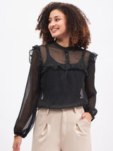 RUFFLE DETAIL PLEASENT TOP
