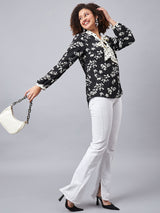 POLKA DOT NECK TIE PRINTED TOP