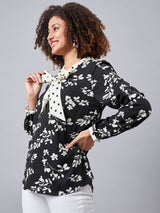 POLKA DOT NECK TIE PRINTED TOP