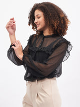 RUFFLE DETAIL PLEASENT TOP
