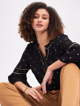FLARE SLEEVE LUREX DETAIL TOP