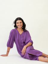 V-NECK BUTTON DOWN MIDI DRESS