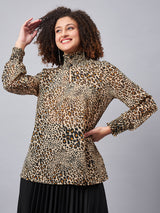 SMOCKED ANIMAL PRINTED TOP