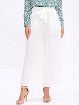 RUFFLE TRIM WAIST TIE PANTS
