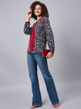 ALL OVER PRINTED TOP WITH CHECK NECK TIE