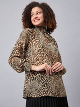 SMOCKED ANIMAL PRINTED TOP