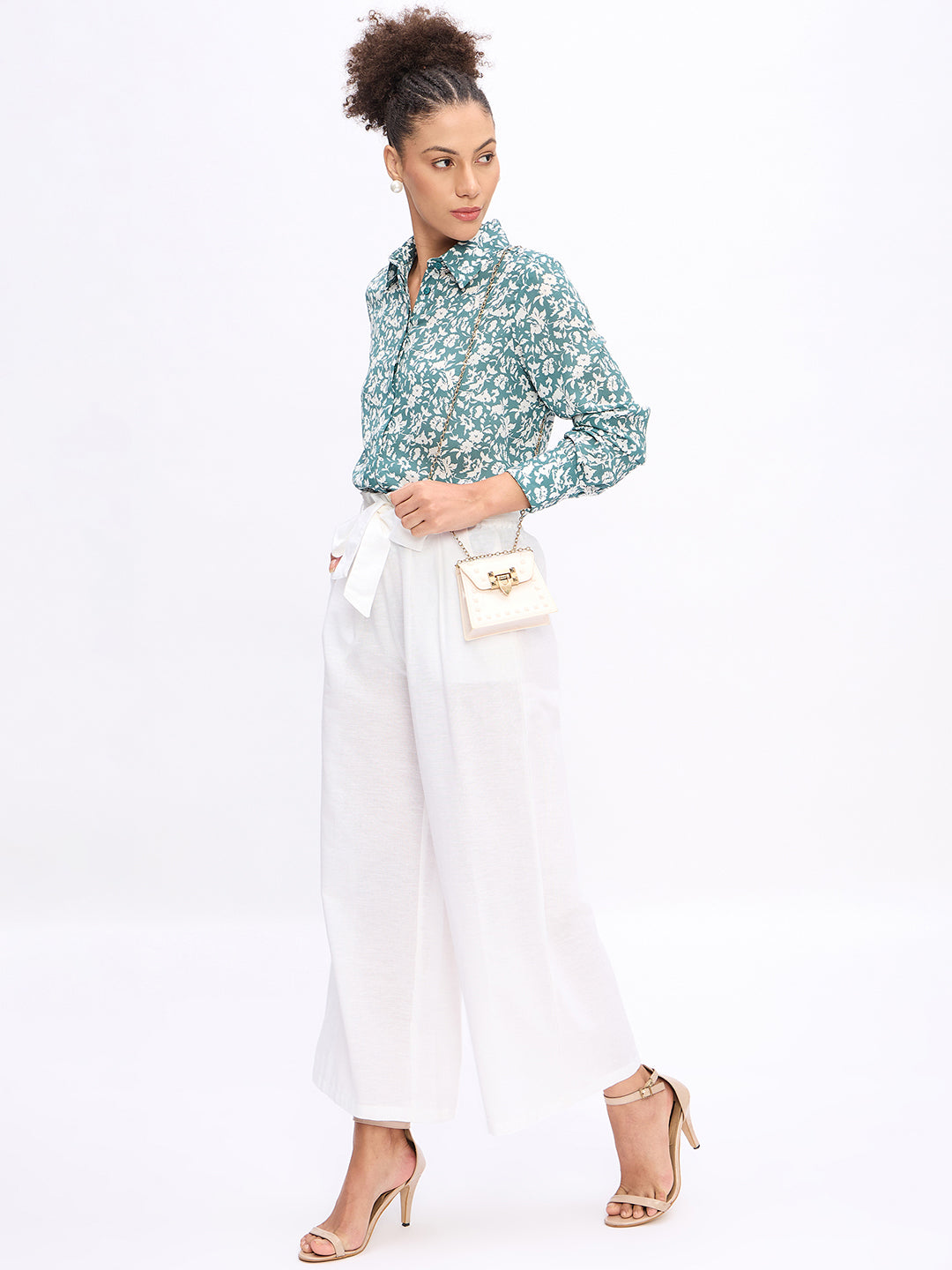 RUFFLE TRIM WAIST TIE PANTS