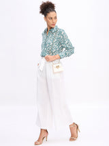 RUFFLE TRIM WAIST TIE PANTS