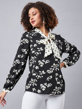 POLKA DOT NECK TIE PRINTED TOP