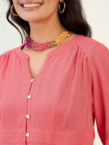 SMOCKED SLEEVE CUFF DRESS