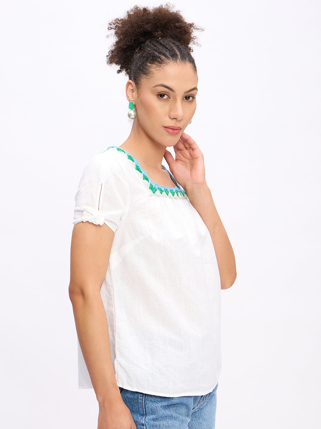 KNOT TOP WITH CROTCHET NECKLINE