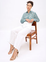 RUFFLE TRIM WAIST TIE PANTS