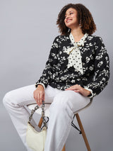 POLKA DOT NECK TIE PRINTED TOP