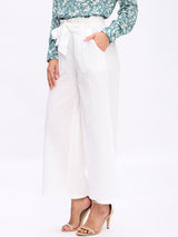 RUFFLE TRIM WAIST TIE PANTS