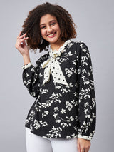 POLKA DOT NECK TIE PRINTED TOP