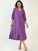 V-NECK BUTTON DOWN MIDI DRESS