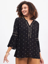 FLARE SLEEVE LUREX DETAIL TOP