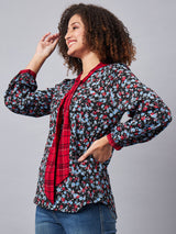 ALL OVER PRINTED TOP WITH CHECK NECK TIE