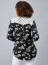 POLKA DOT NECK TIE PRINTED TOP