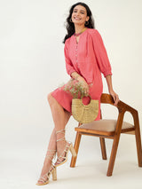 SMOCKED SLEEVE CUFF DRESS