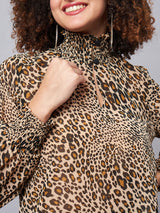 SMOCKED ANIMAL PRINTED TOP
