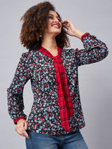 ALL OVER PRINTED TOP WITH CHECK NECK TIE