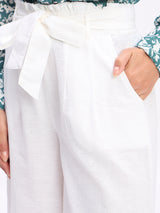 RUFFLE TRIM WAIST TIE PANTS