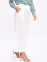 RUFFLE TRIM WAIST TIE PANTS