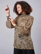SMOCKED ANIMAL PRINTED TOP