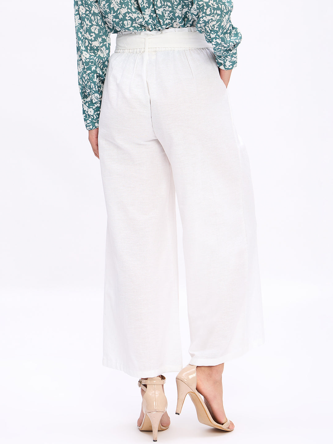 RUFFLE TRIM WAIST TIE PANTS