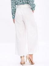 RUFFLE TRIM WAIST TIE PANTS