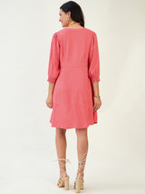SMOCKED SLEEVE CUFF DRESS