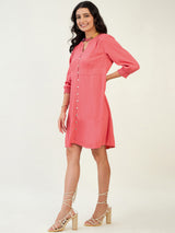 SMOCKED SLEEVE CUFF DRESS