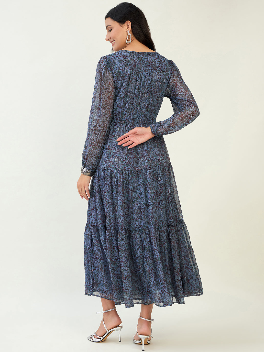 LONG SLEEVE PRINTED MAXI DRESS
