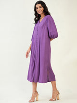 V-NECK BUTTON DOWN MIDI DRESS