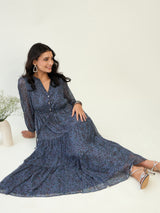 LONG SLEEVE PRINTED MAXI DRESS