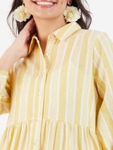 STRIPED COLLAR TIERED DRESS WITH POCKETS