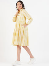 STRIPED COLLAR TIERED DRESS WITH POCKETS