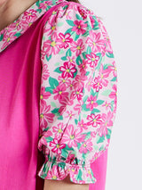 PINK TEE WITH CONTRAST FLORAL SLEEVES