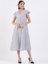 STRIPE LINEN FIT & FLARE DRESS