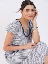 STRIPE LINEN FIT & FLARE DRESS