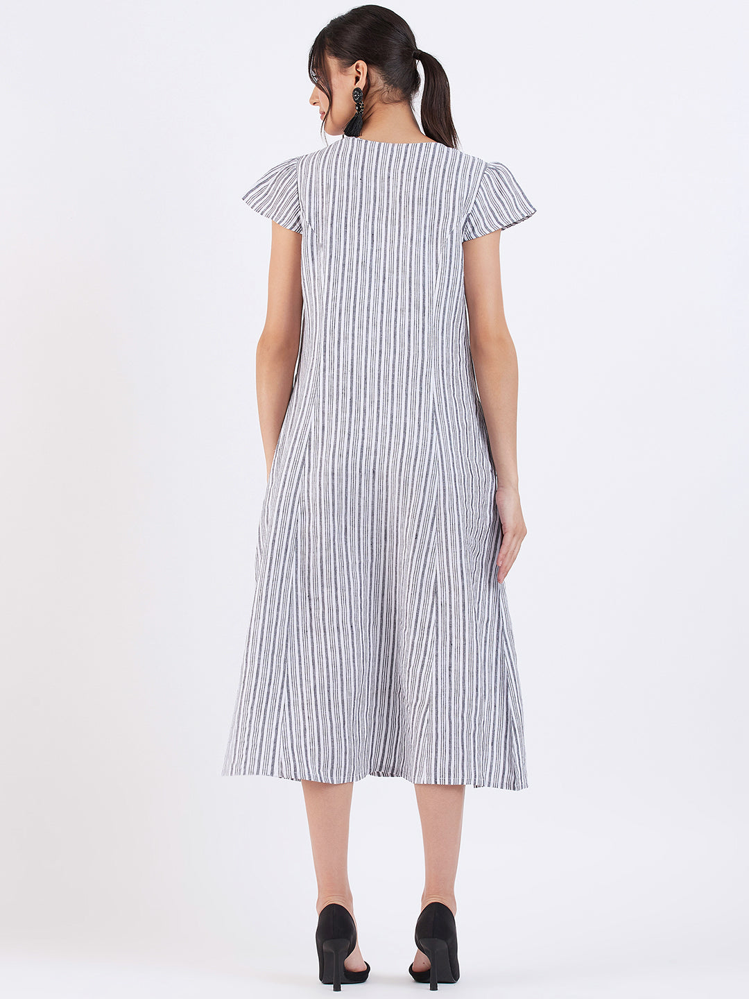 STRIPE LINEN FIT & FLARE DRESS