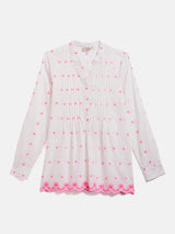 SPLIT NECK EMBROIDERY PINTUCK TOP