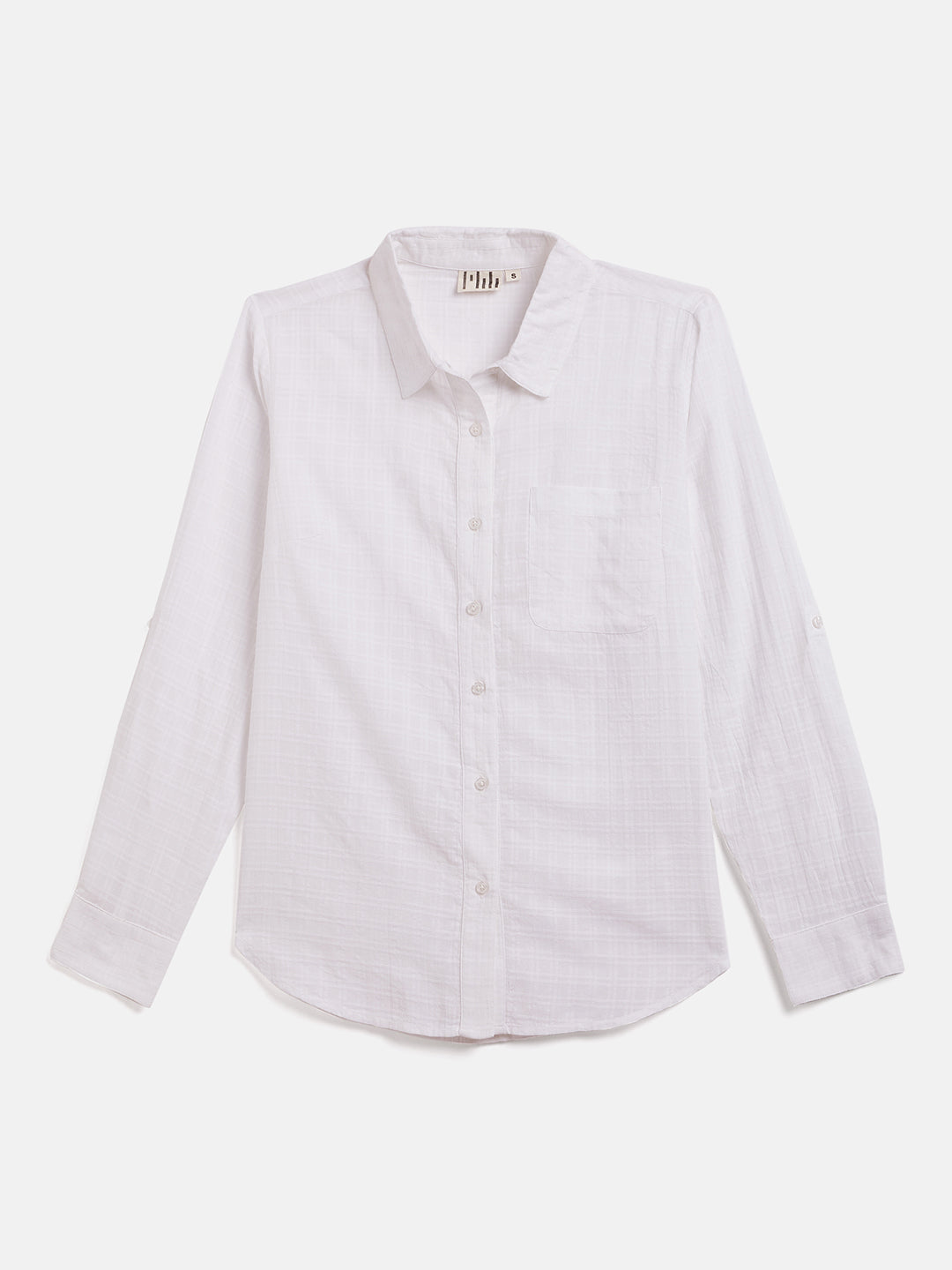 WHITE ROLL UP SLEEVE SHIRT