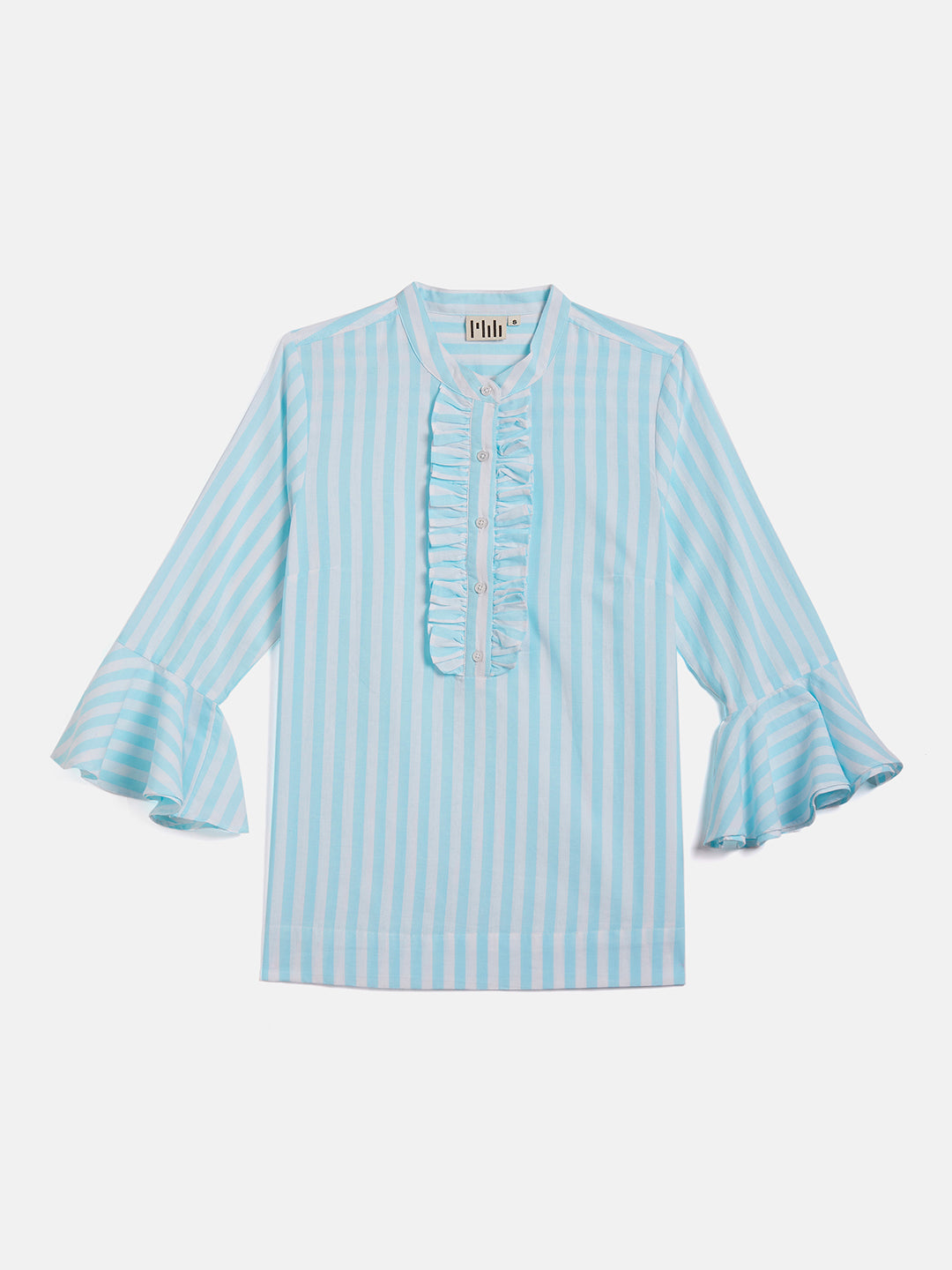 RUFFLE PLACKET FLARED CUFF SLEEVE BLOUSE