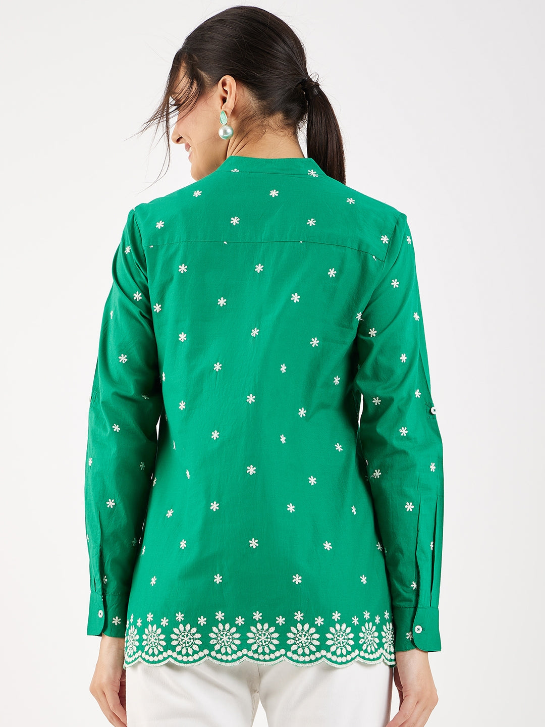 LONG SLEEVE PINTUCK EMBROIDERY TOP