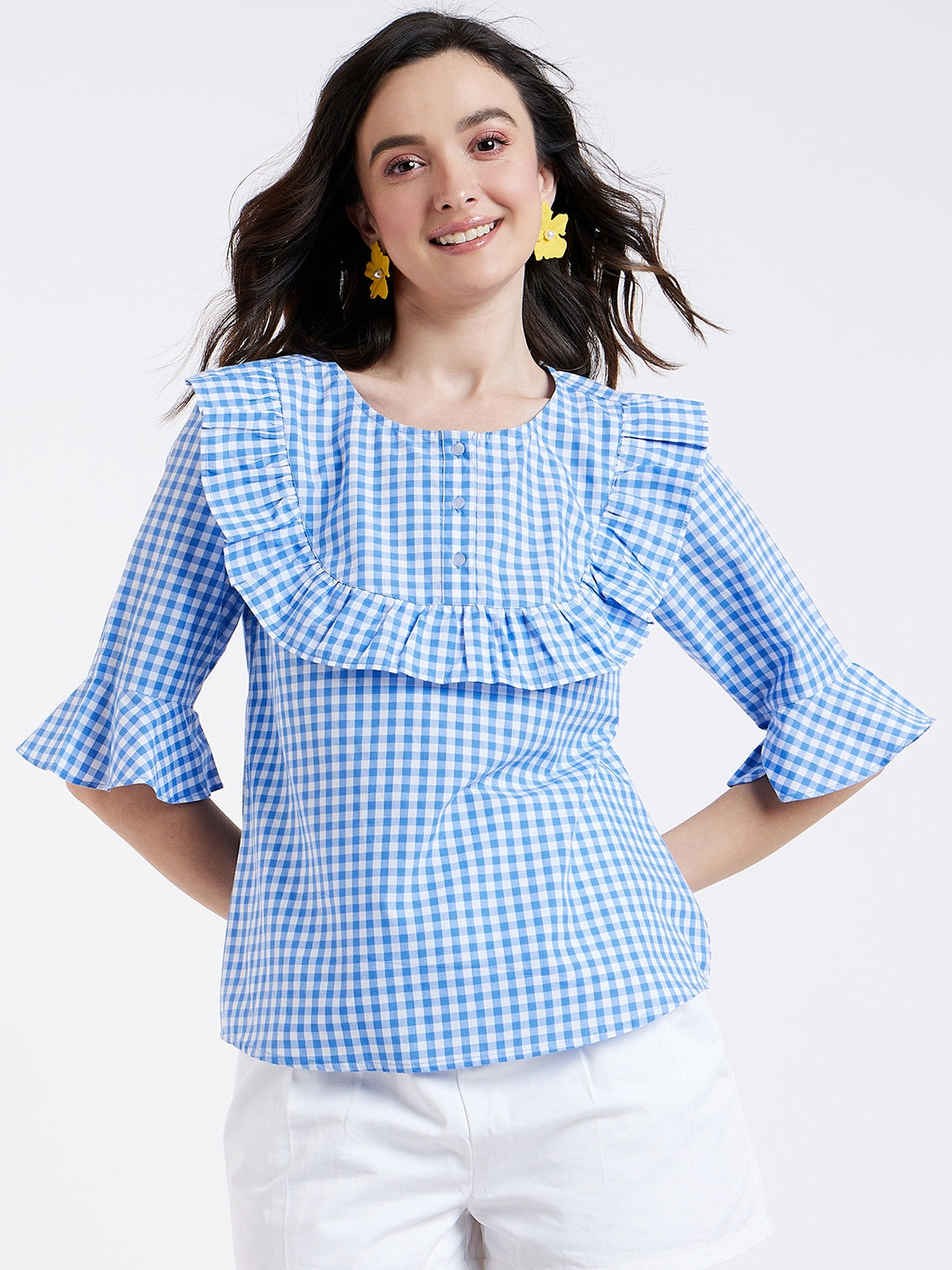 RUFFLE BIB AND SLEEVE CUFF TOP