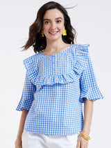 RUFFLE BIB AND SLEEVE CUFF TOP